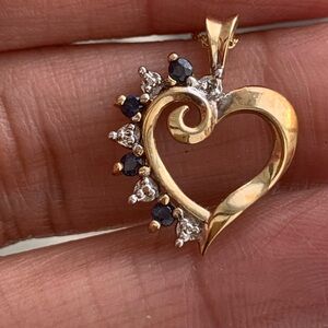 10kt Gold Blue Sapphire and Diamond Heart Pendant